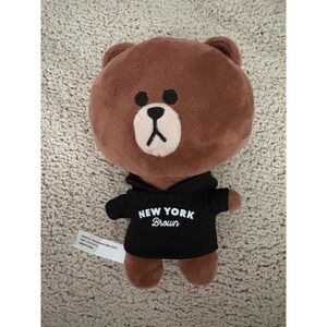 Line Friends Brown Bear Plush New York Black Hoodie 8 Inch LFTY11020032